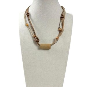 Free People Olsen Ceramic Wood Necklace Boho Layered Choker Natural NWT